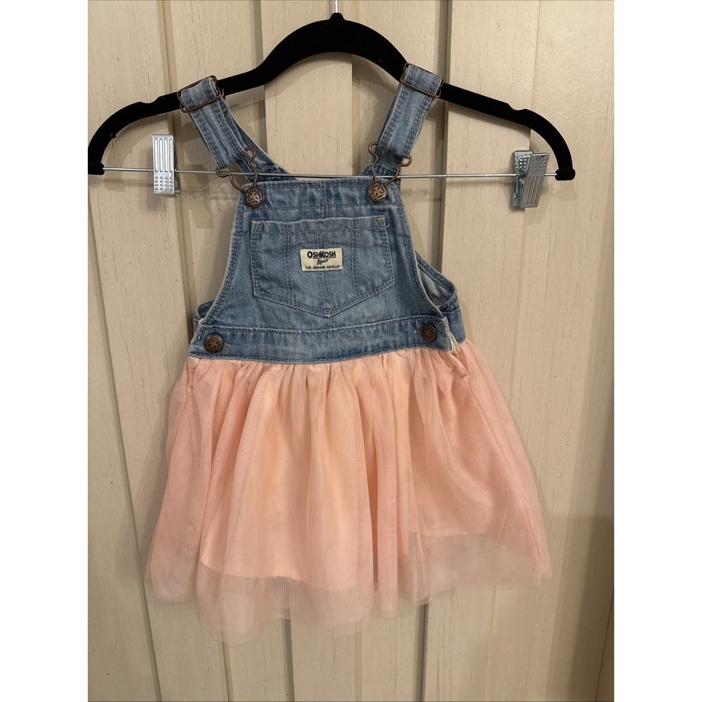 OshKosh 2T Baby Girl Denim Pink Sparkle Tulle Overall Dress